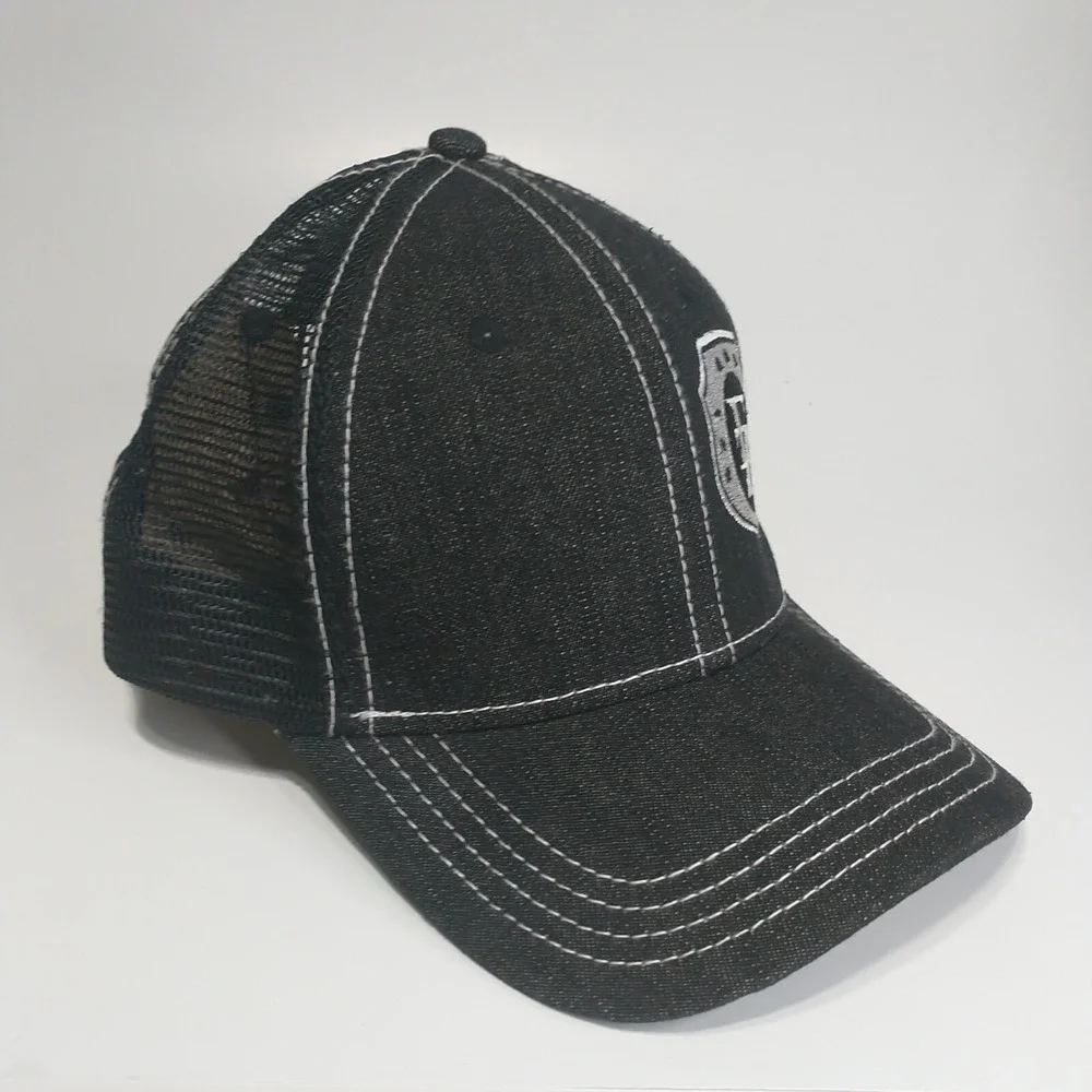 OTTO Mens Black Denim Trucker Hat Mesh Back EZ Shield Patch Adjustable 83-509
